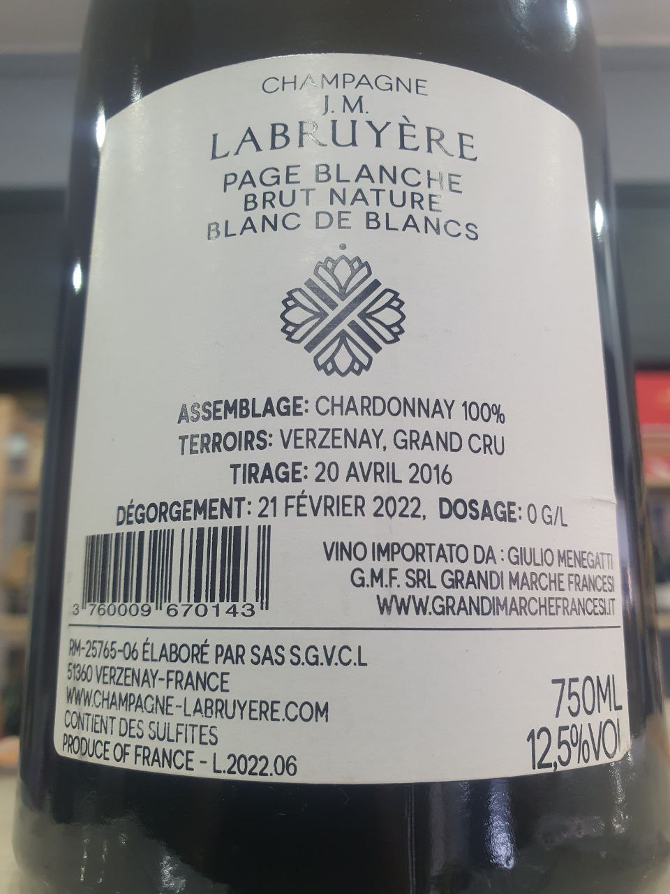 Champagne Grand Cru "Page Blanche" J.M. Labruyère