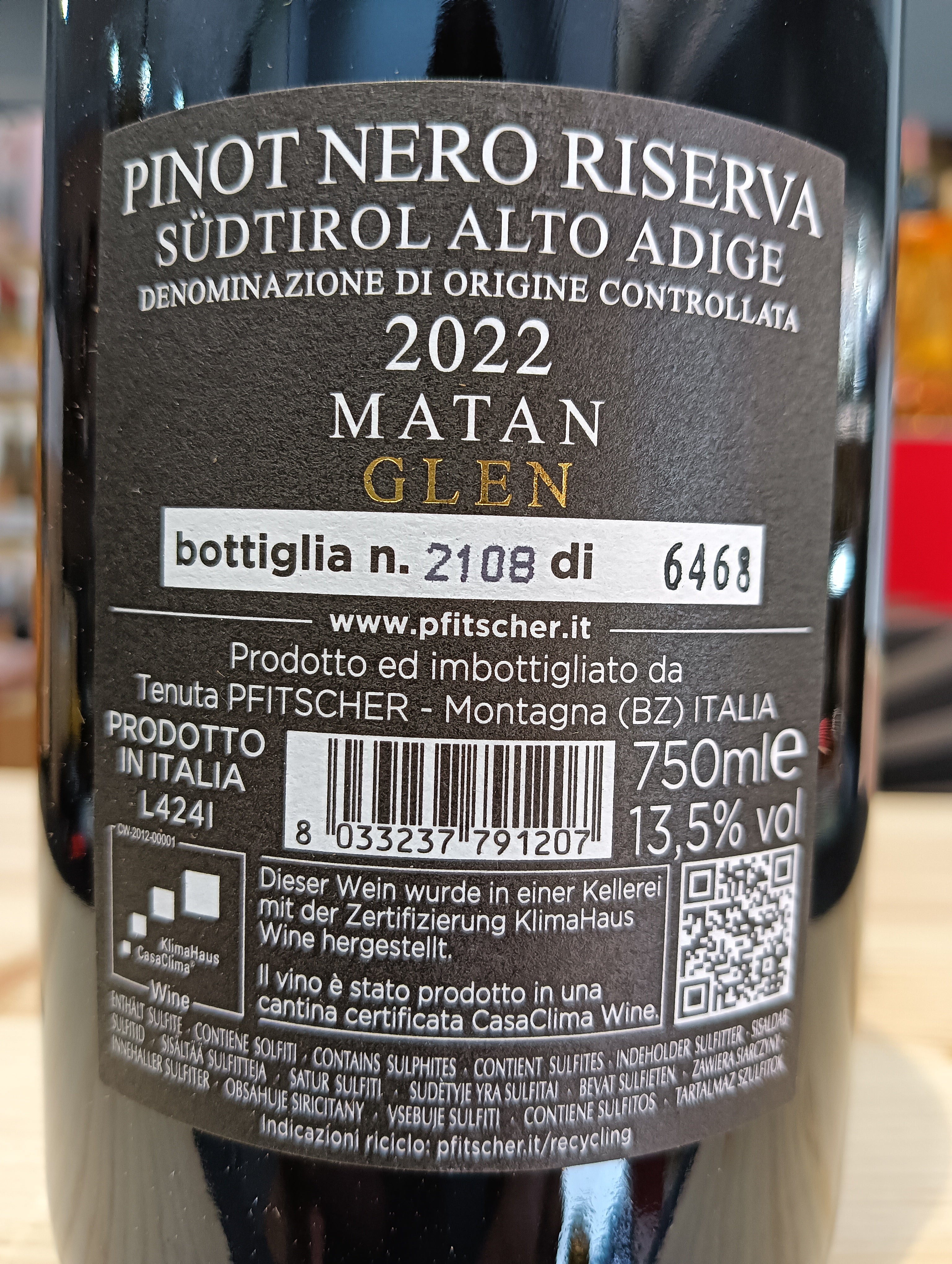 Pinot Nero Riserva Matan 2022 - Pfitscher