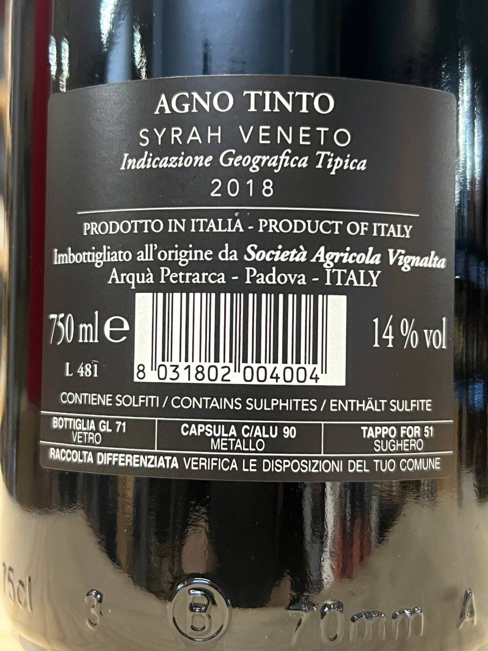 Agno Tinto Syrah Veneto IGT 2018