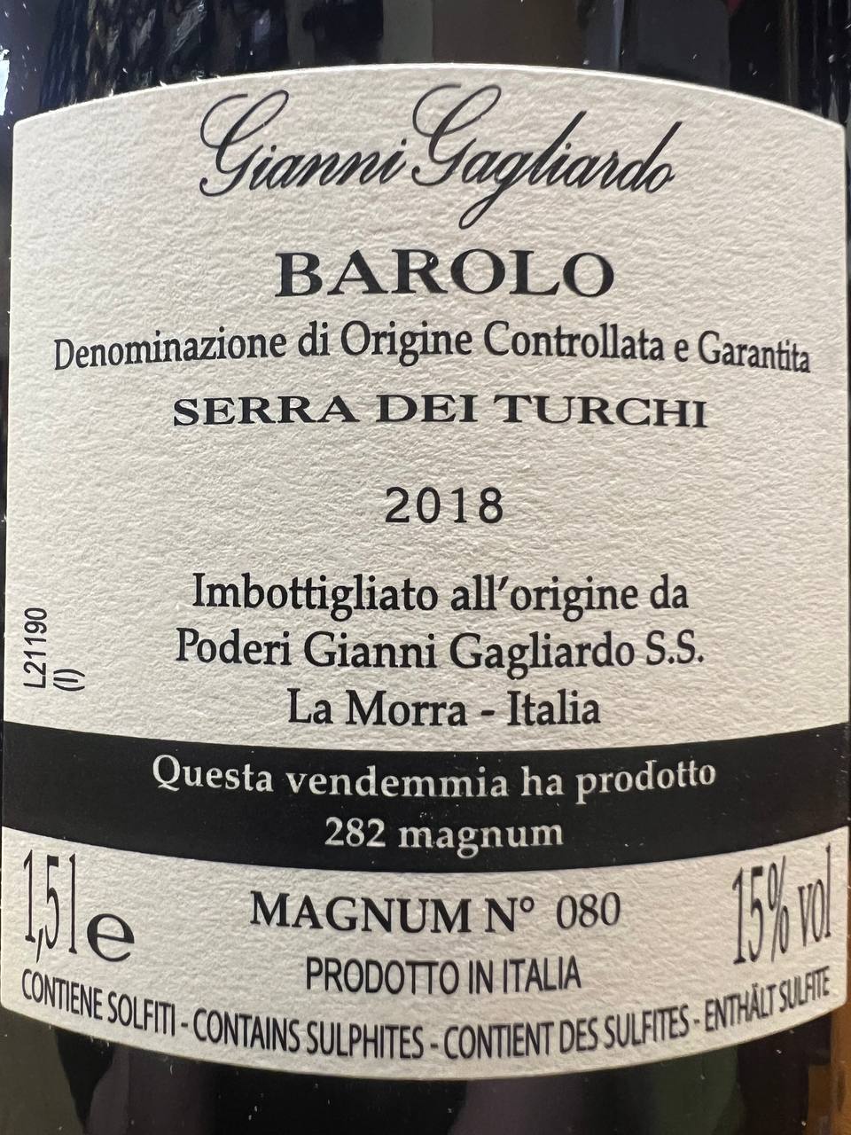 Barolo Serra dei Turchi 2018 Magnum - Poderi Gianni Gagliardo