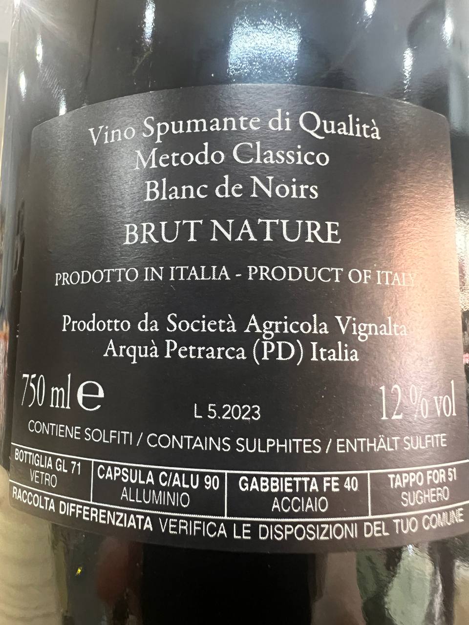 Brut Nature Vignalta - Blanc De Noirs  Metodo Classico