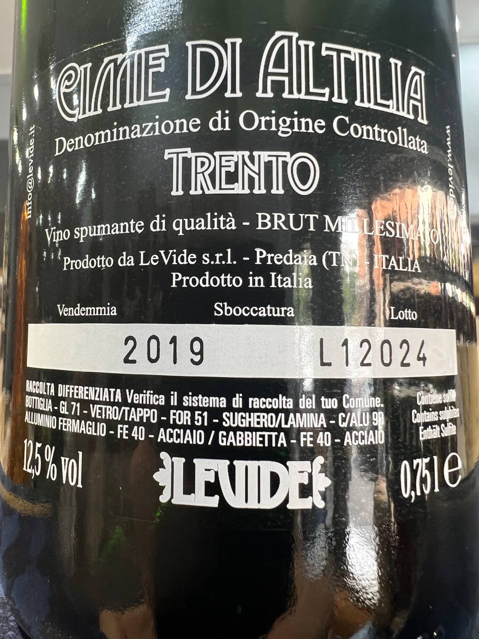 LeVide Brut Cime di Altilia Trento DOC 2019