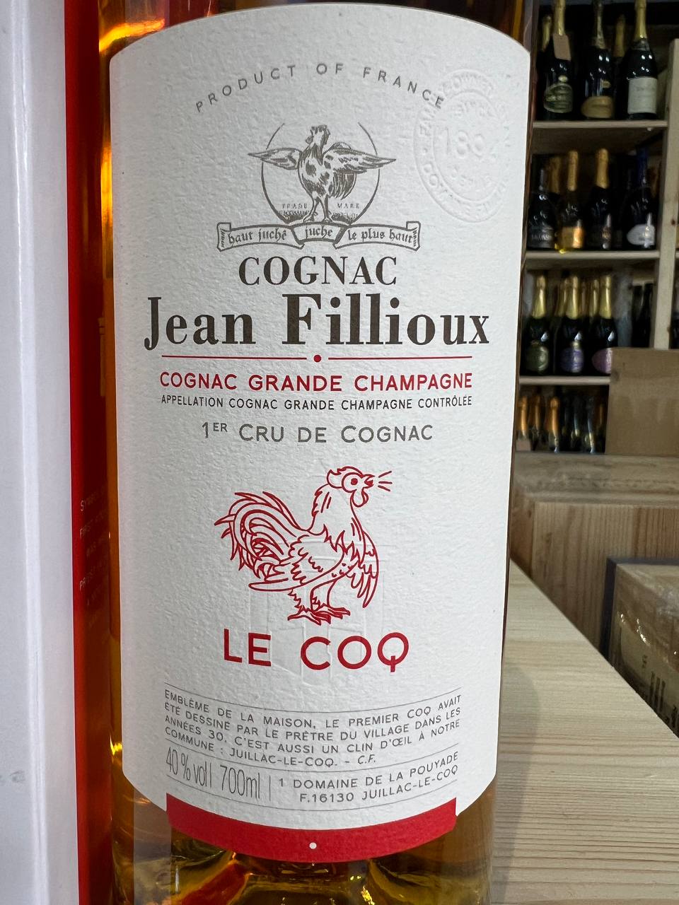 Cognac Le Coq Jean Fillioux con Astuccio