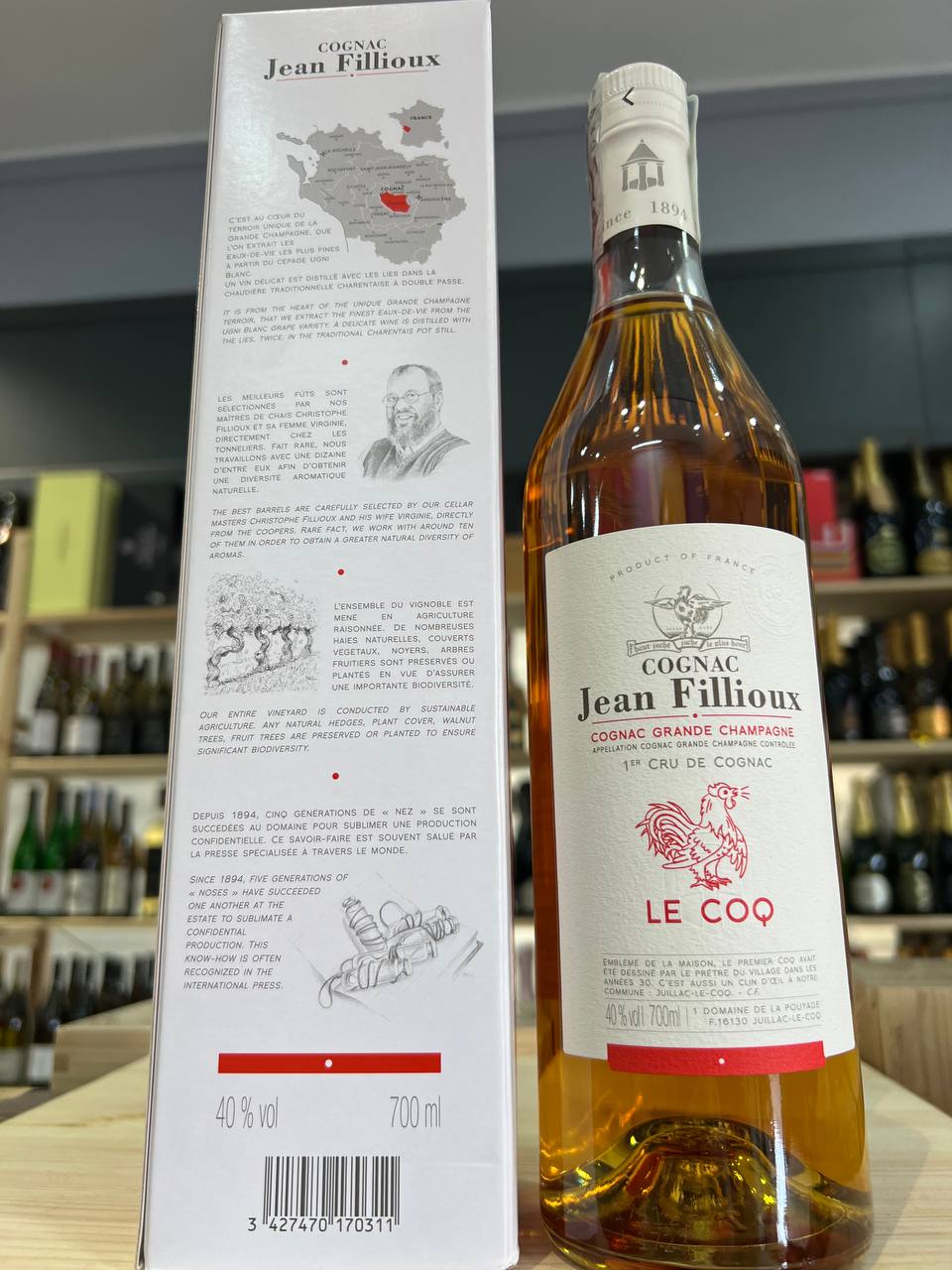 Cognac Le Coq Jean Fillioux con Astuccio
