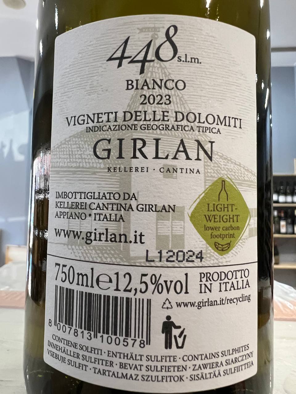 Girlan 448 s.l.m. Bianco 2023 - Tappo Stelvin