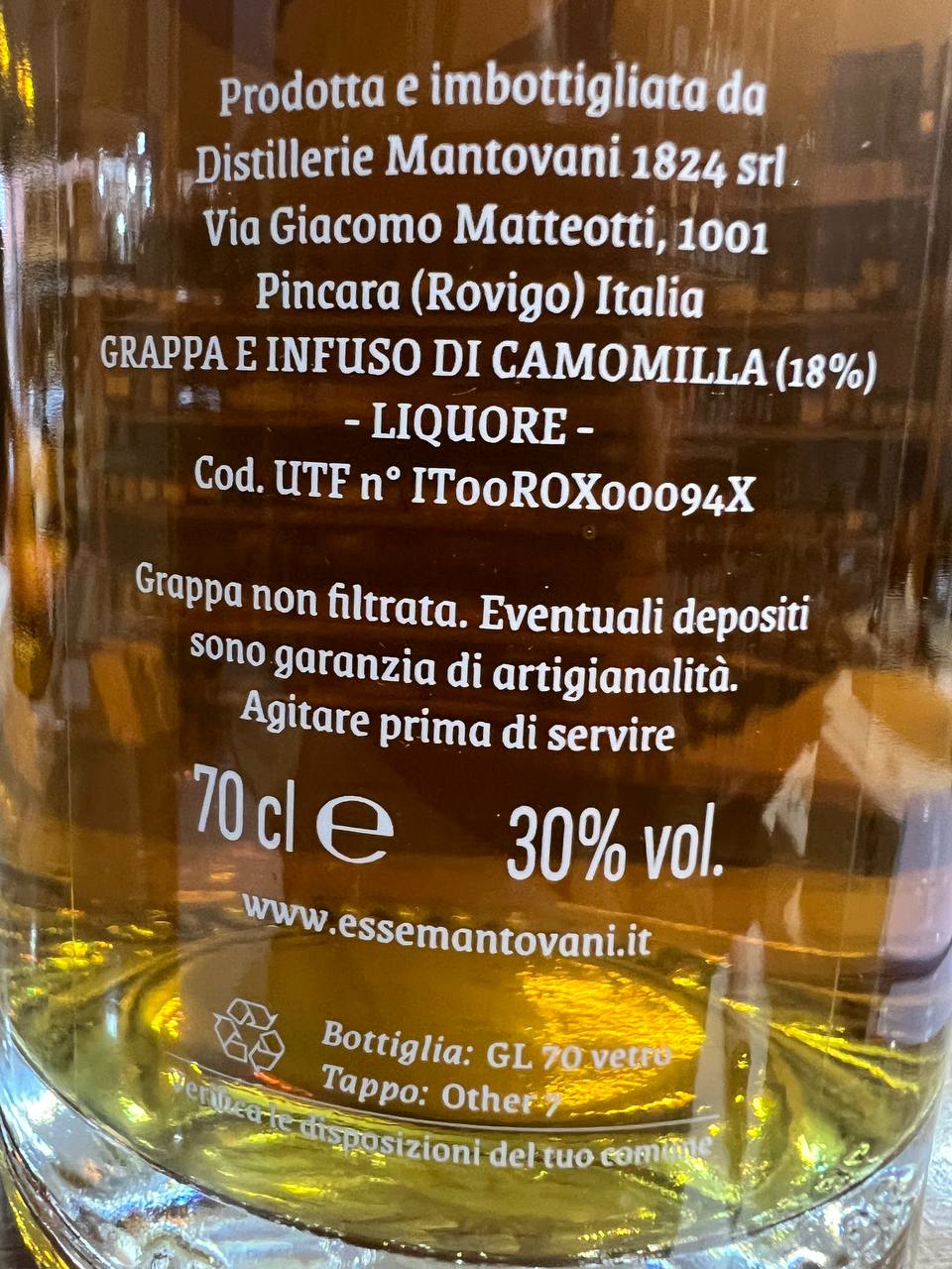 Mantovani ’S Grappa Fior di Camomilla