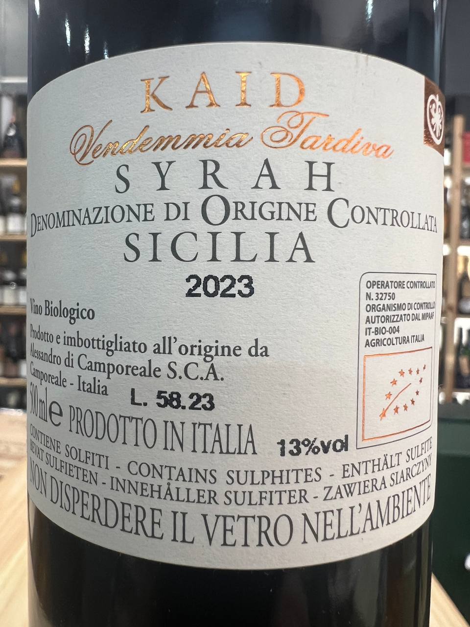 Kaid Syrah Vendemmia Tardiva 2023 Astucciato