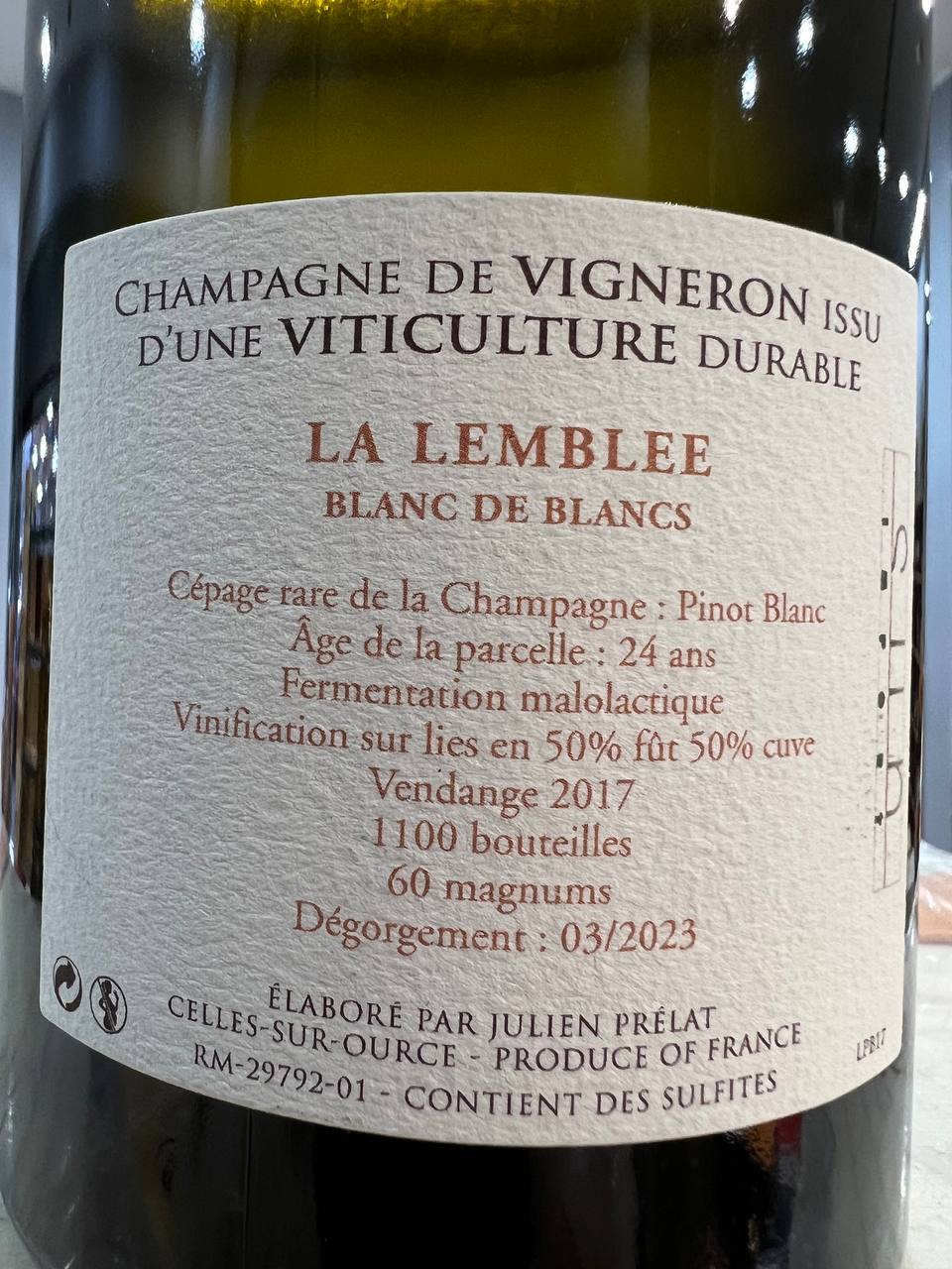 Julien Prélat La Lemblée Champagne Blanc De Blancs