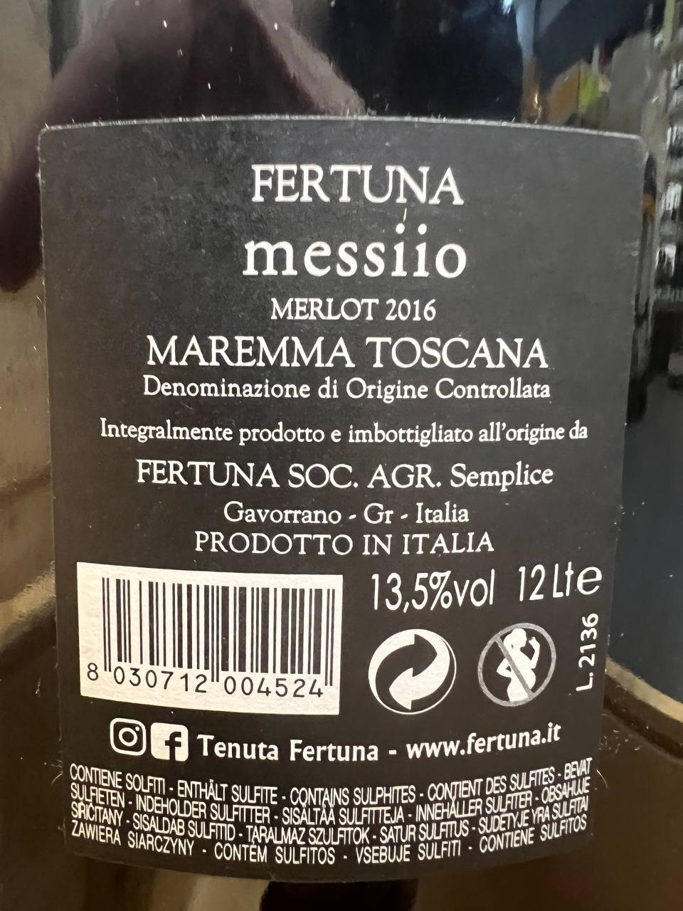 Messiio 12 litri Merlot  2016 - Maremma Toscana DOC
