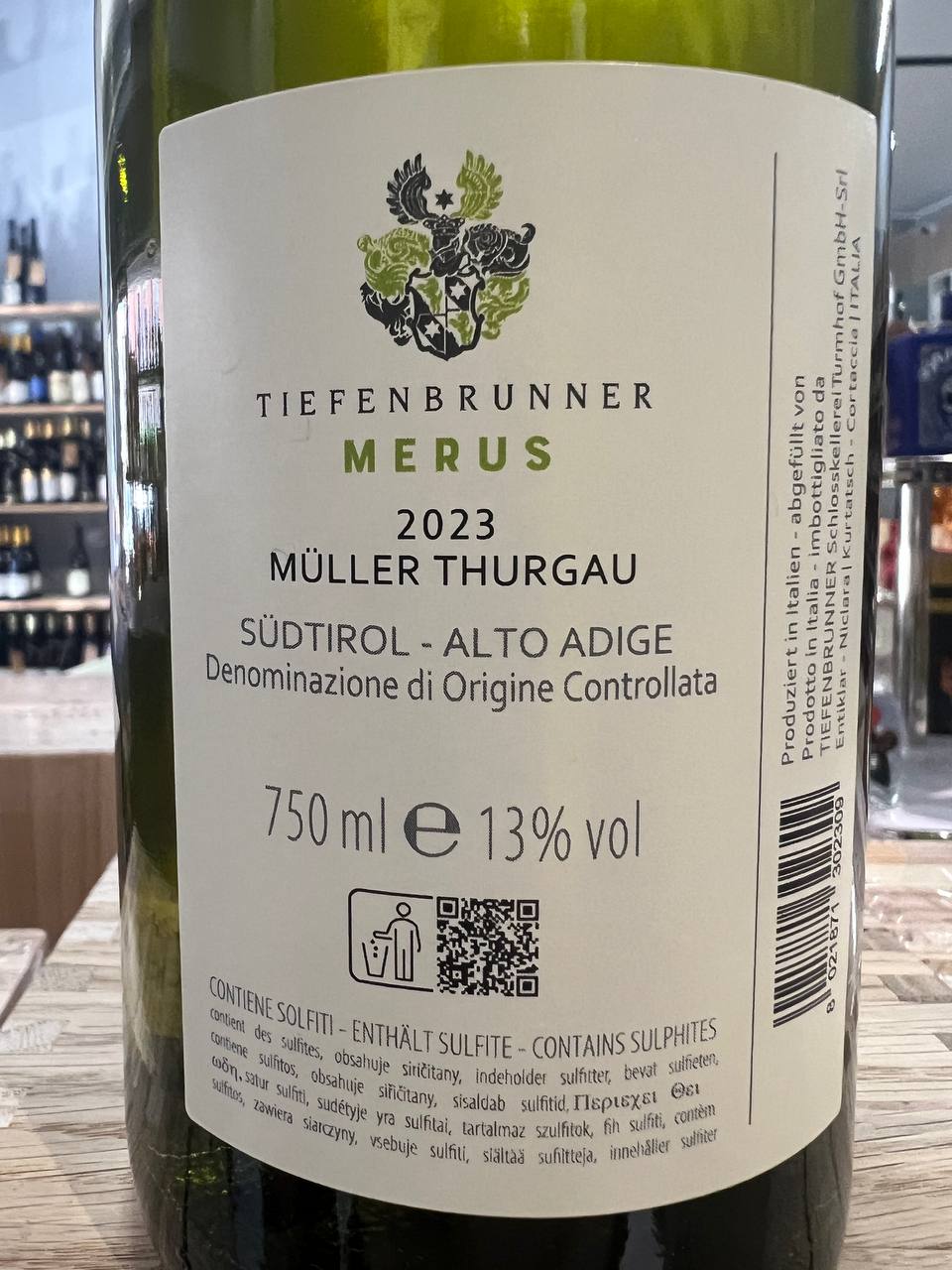 Muller Thurgau Tiefenbrunner 2023 A.A. Sudtirol DOC