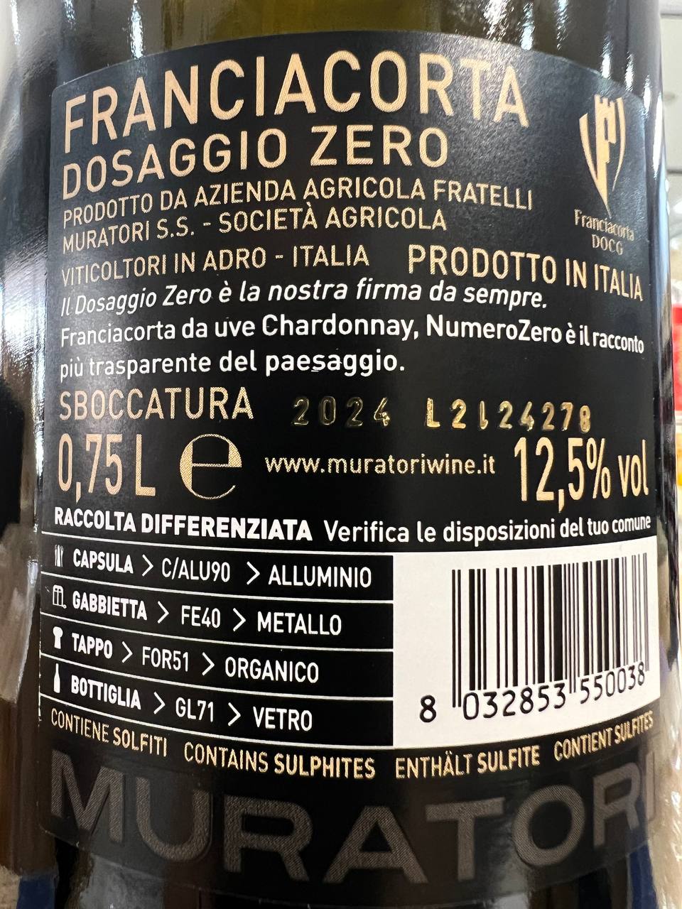 NumeroZero Muratori Franciacorta Dosaggio Zero