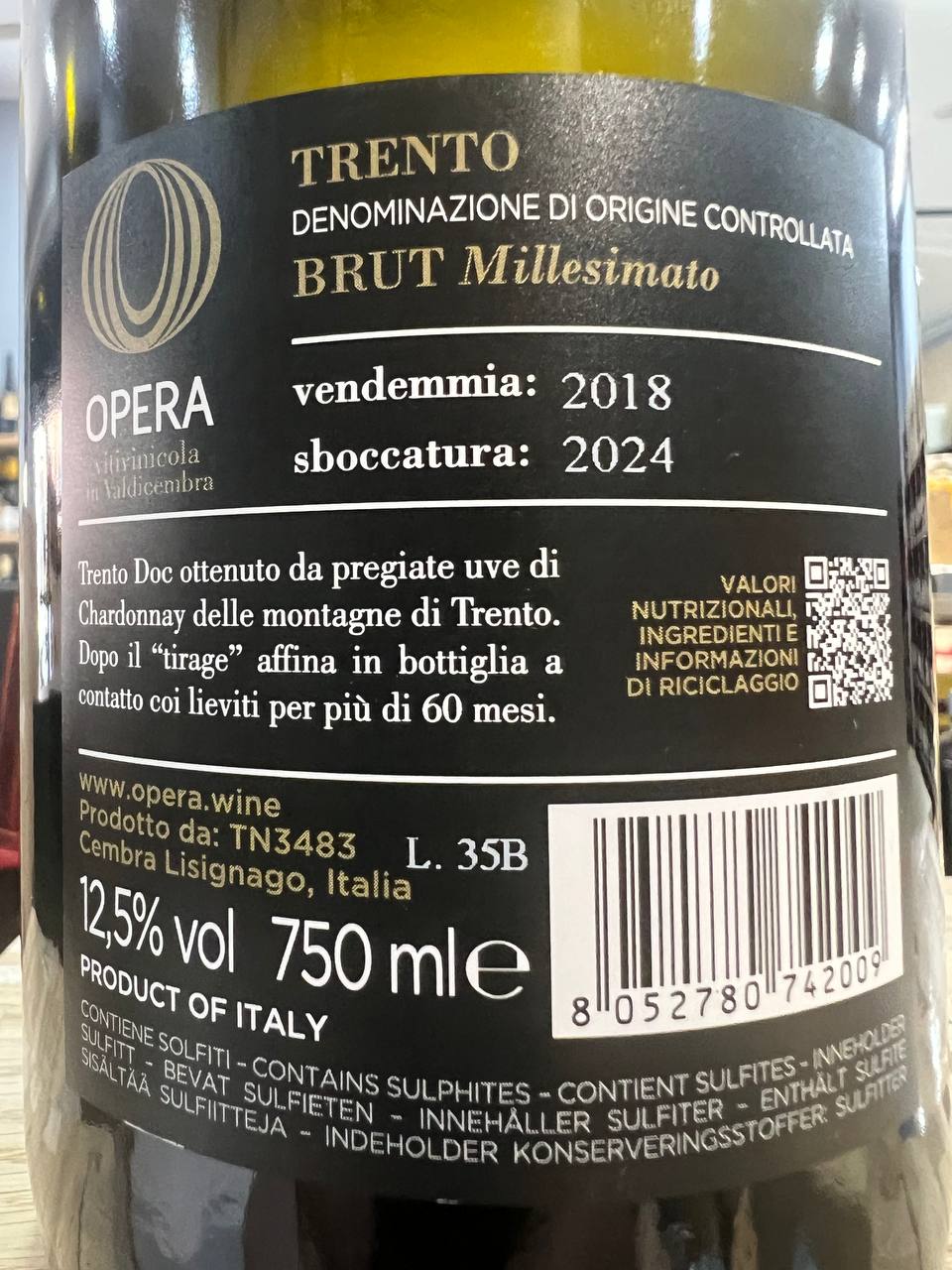 Opera TrentoDoc Brut 2018 Viticoltori in Valdicembra
