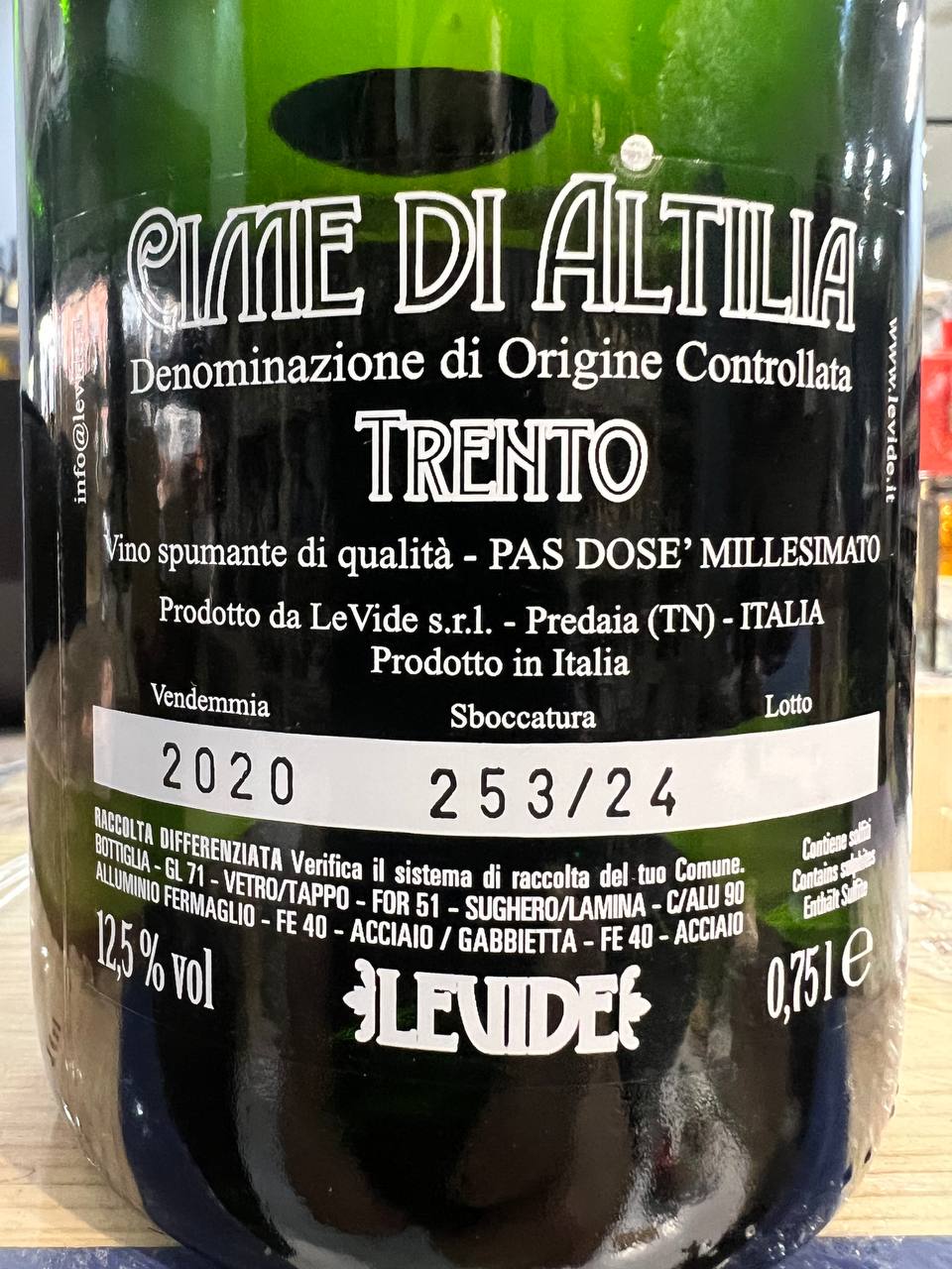 Pas Dosé 2020 Le Vide Cime di Altilia