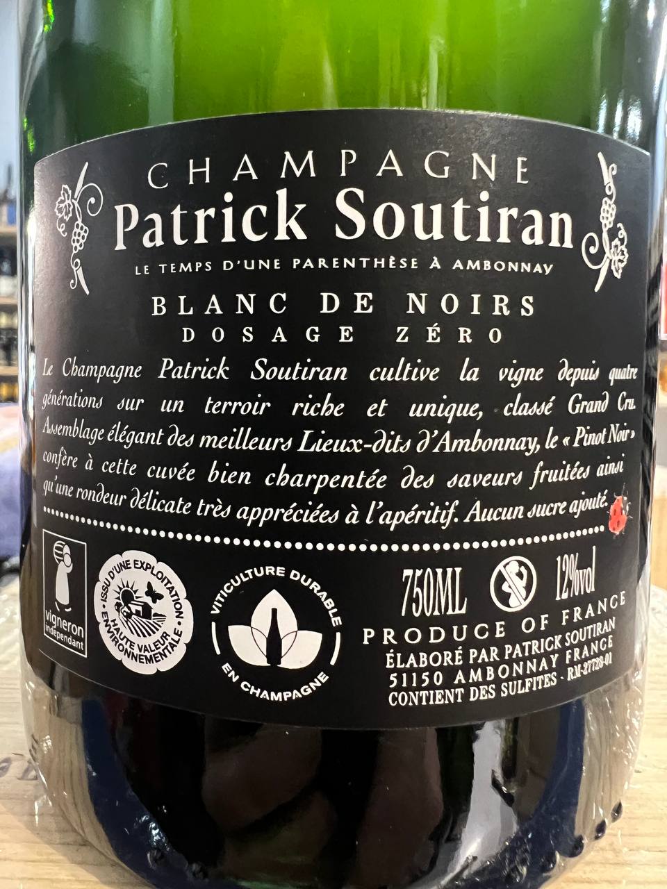 Champagne Patrick Soutiran Dosage Zero Grand Cru Blanc de Noirs