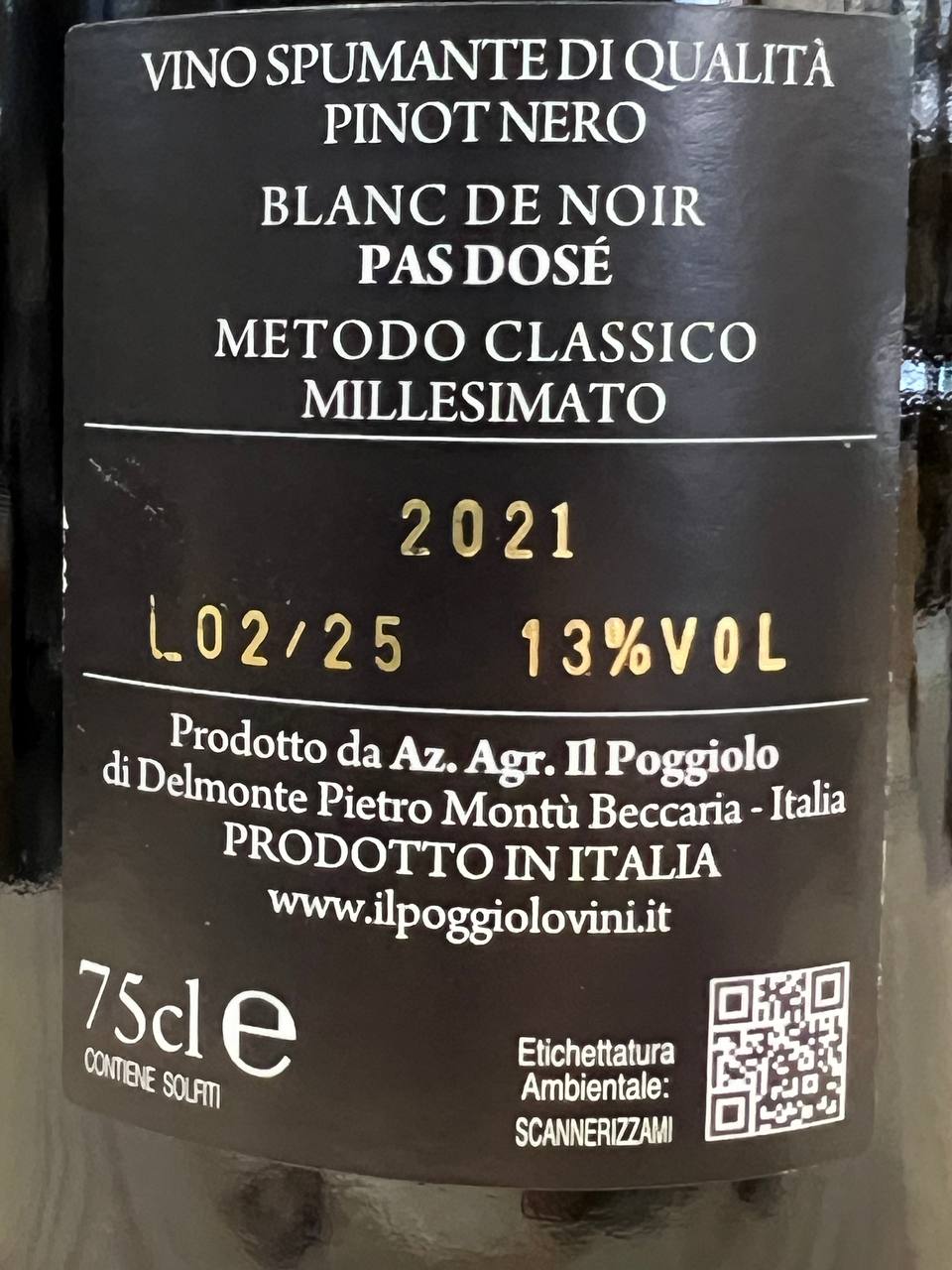 Pinot Nero 2021 Il Poggiolo Pas Dosé – VSQ Oltrepò Pavese