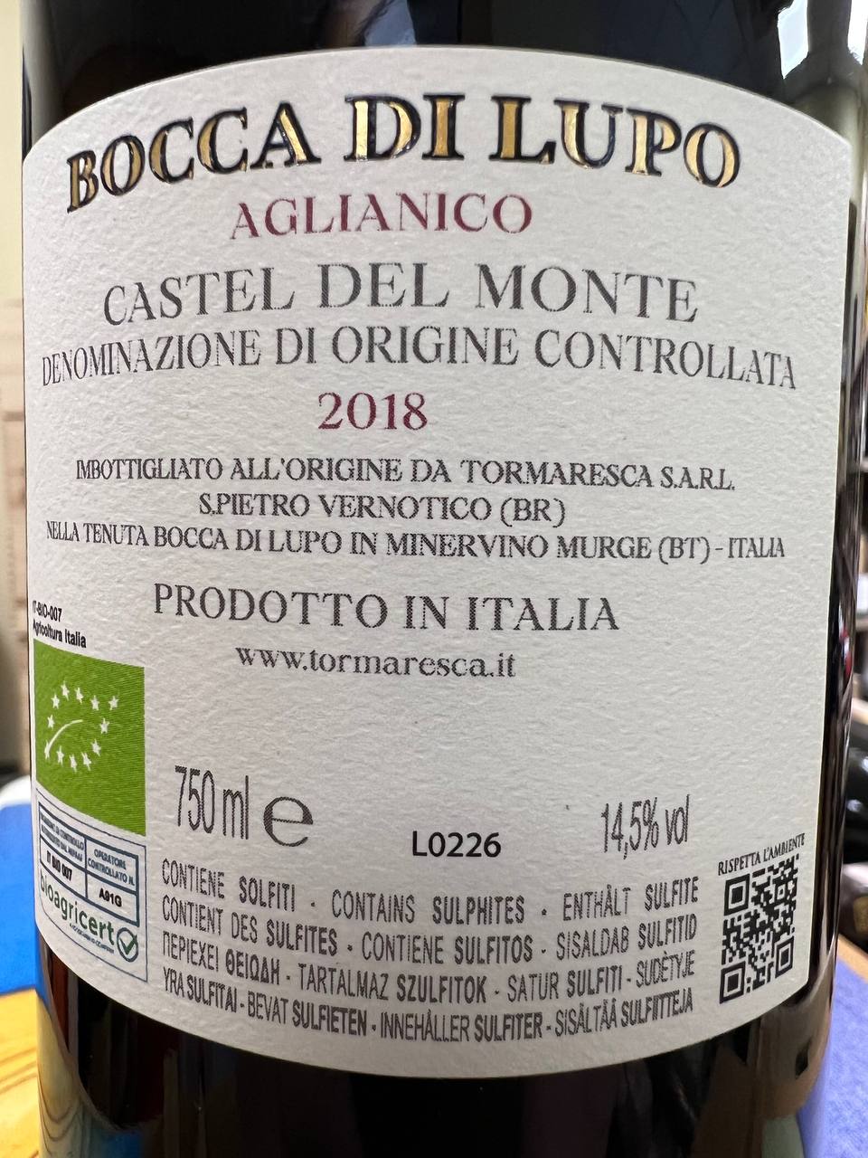 Bocca di Lupo 2018 Aglianico DOC Tormaresca