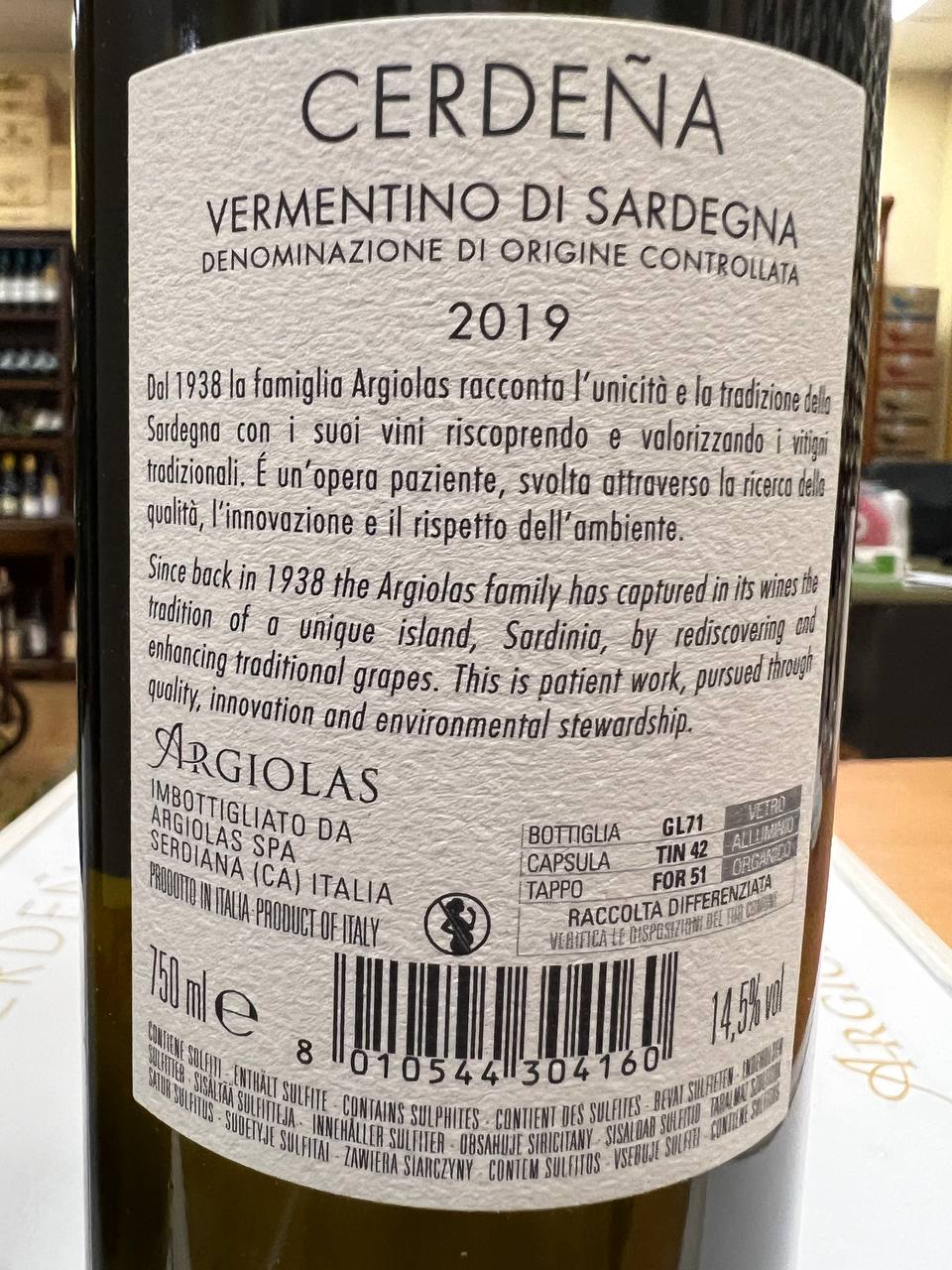 Argiolas Cerdeña 2019 - Vermentino IGT Isola dei Nuraghi