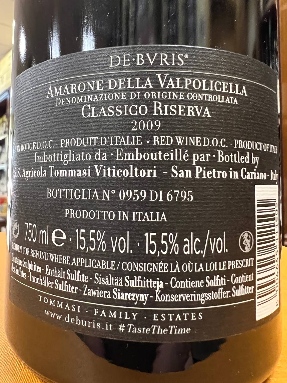 De Buris 2009 Amarone Della Valpolicella Classico Riserva