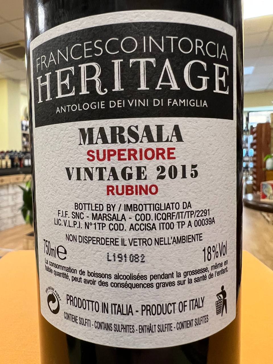 Francesco Intorcia Heritage Marsala 2015 Rubino Superiore