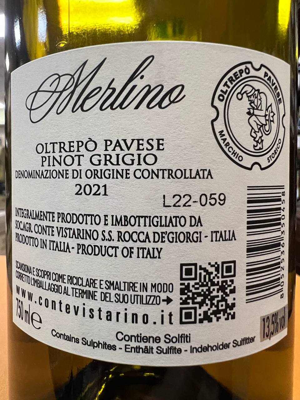 Pinot Grigio Merlino 2021 Oltrepò Pavese DOC