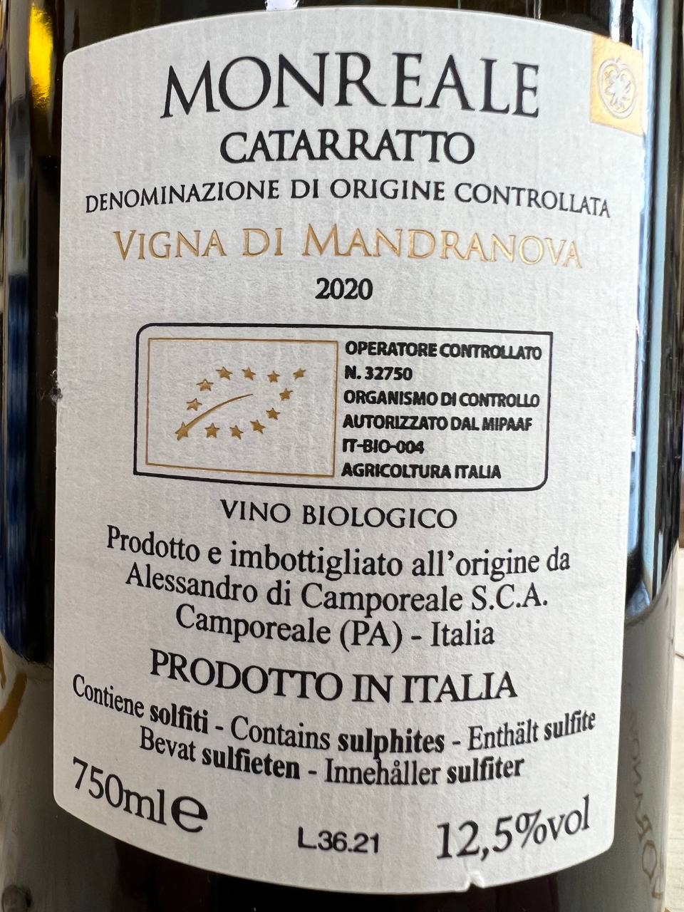 Monreale Catarratto Vigna di Mandranova 2020 Bio