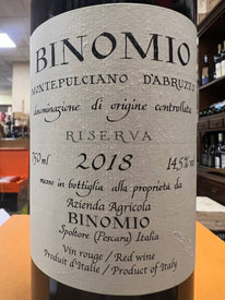 Binomio Montepulciano D’Abruzzo Riserva 2018