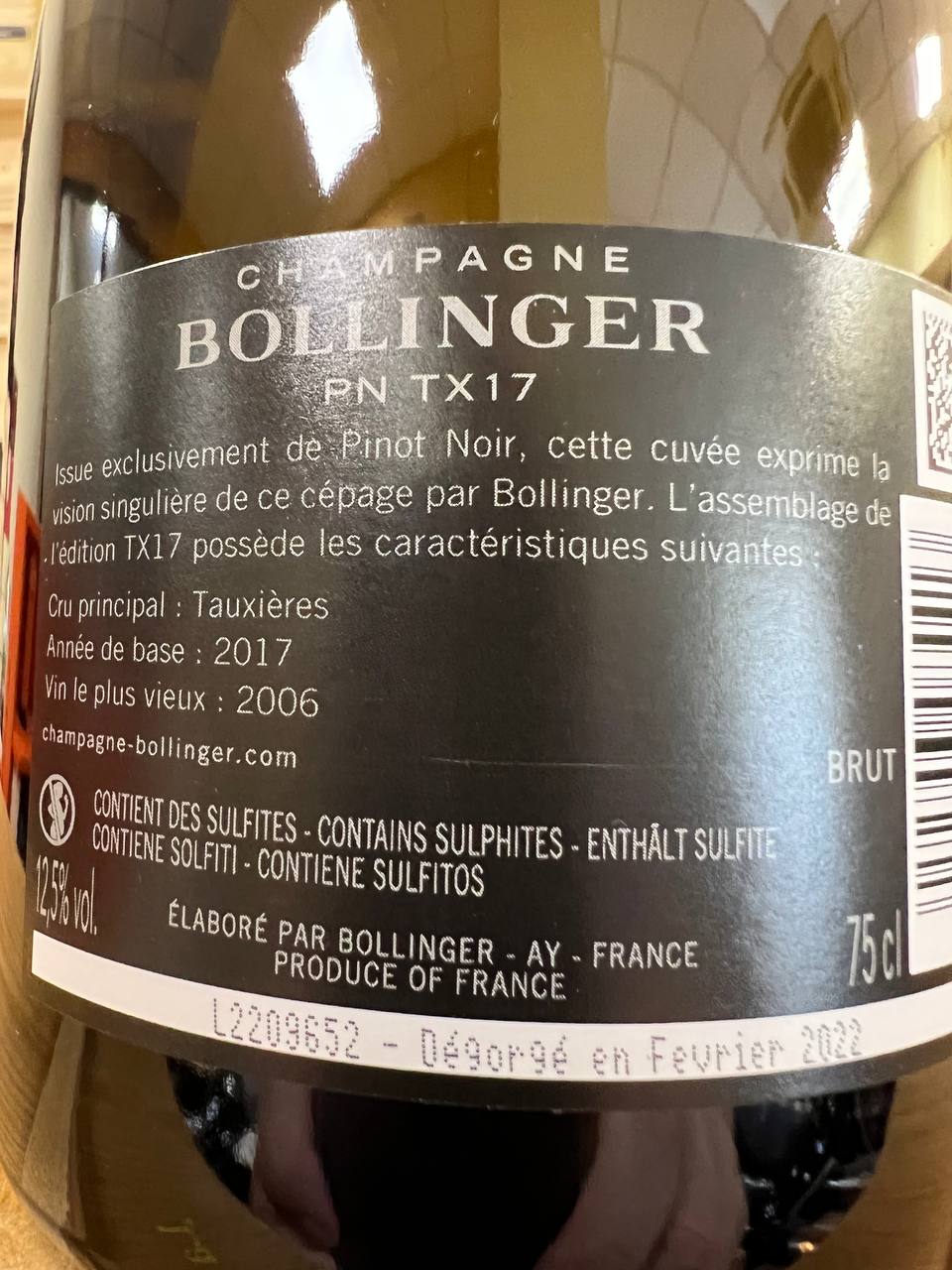 Champagne Bollinger PN tx 17